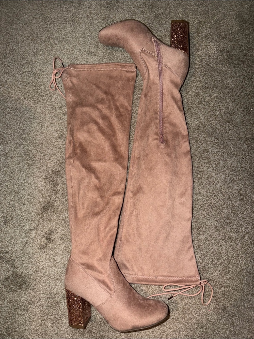 Charlotte Russe Blush Pink Over-the-Knee Glitter Block Heel Boots